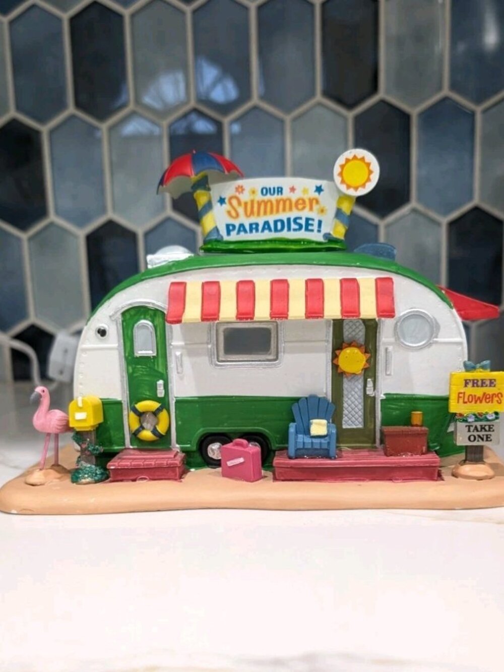 Lemax Our Summer Paradise Porcelain Lighted Trailer Camper